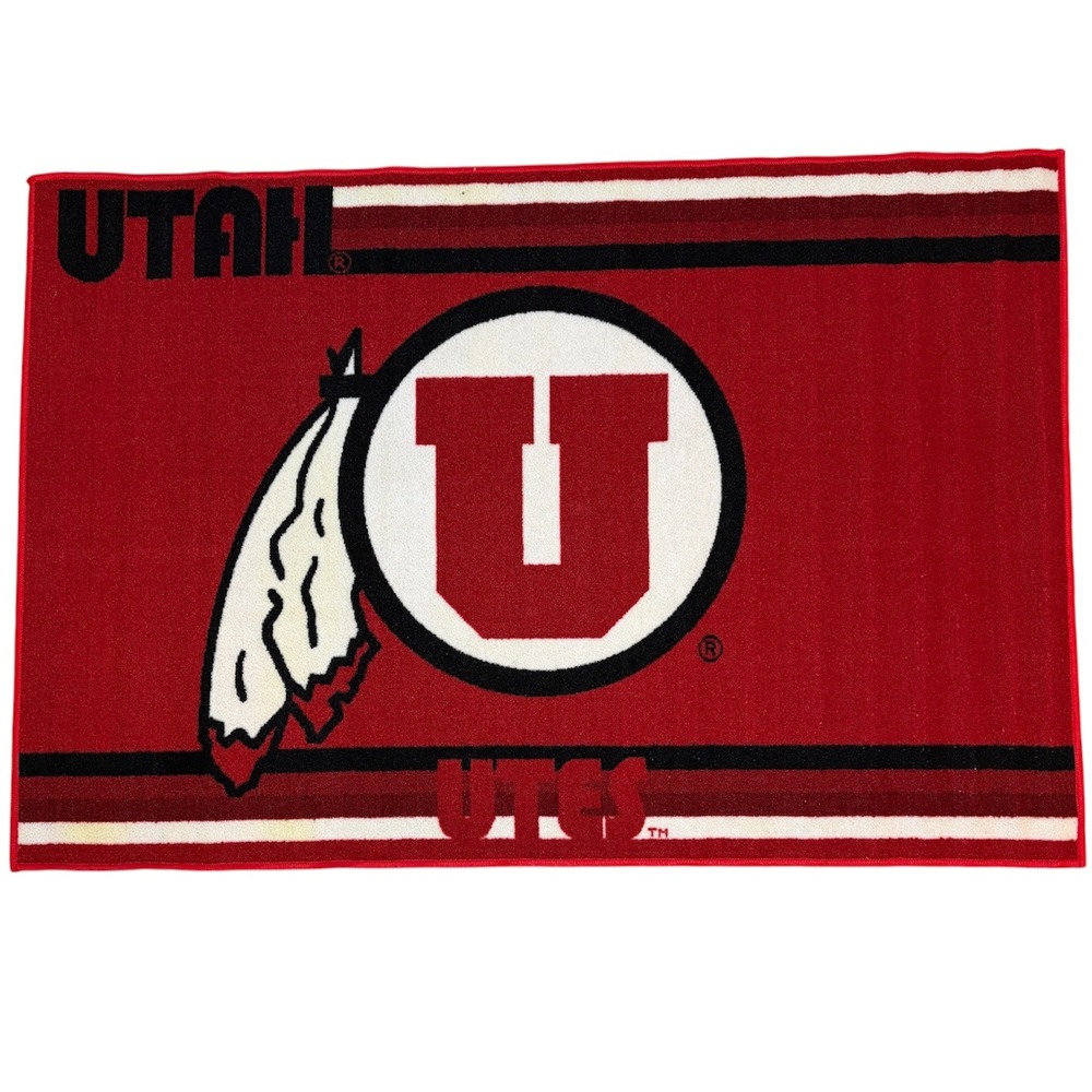 Northwest NCAA Utah Utes Tufted Rug 39x59 Red Fan Cave Decor Mat